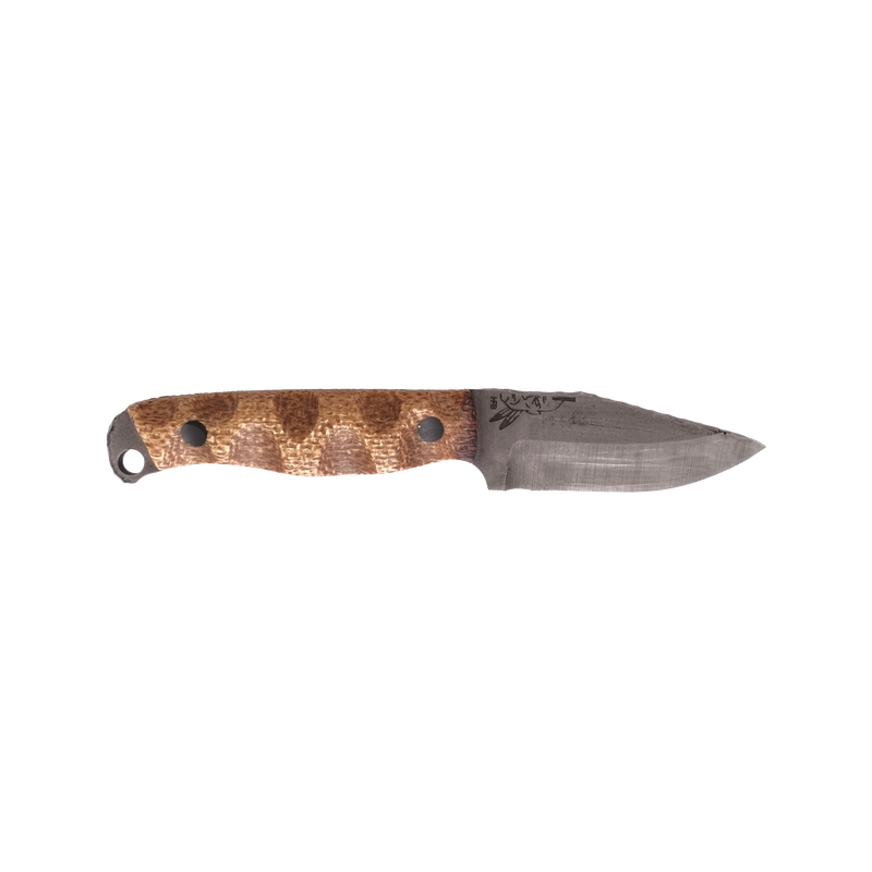 Crow Cub with Burlap Micarta, Carbon Fiber Pins, and Full Rockwork (Older Model)