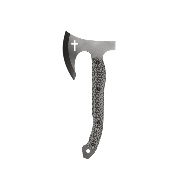 Operator Hatchet with Grey/Black Layered G10 Scales and a Black Cerakote Blade