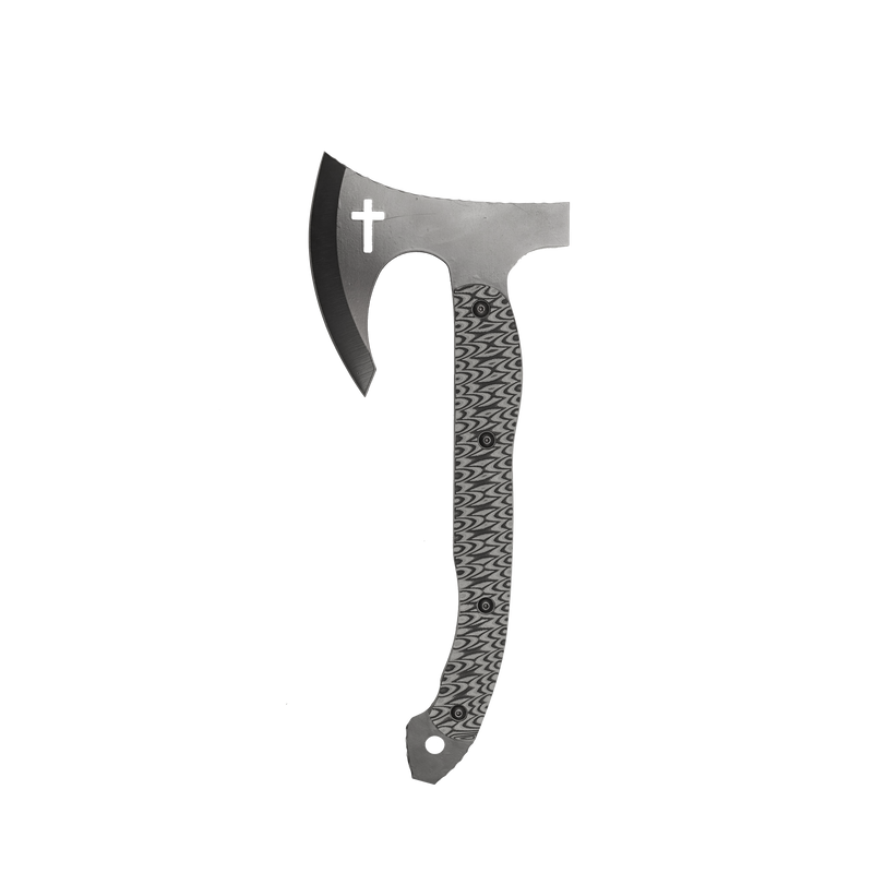 Operator Hatchet with Grey/Black Layered G10 Scales and a Black Cerakote Blade