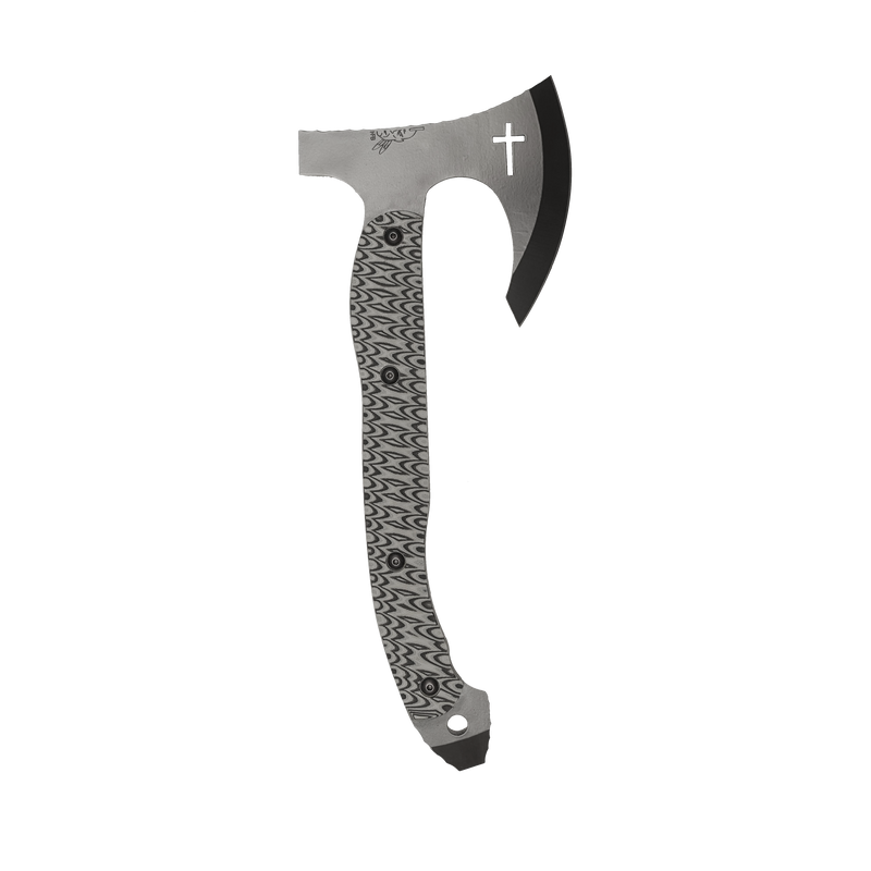 Operator Hatchet with Grey/Black Layered G10 Scales and a Black Cerakote Blade