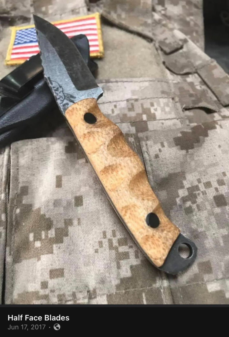 Crow Cub with Burlap Micarta, Carbon Fiber Pins, and Full Rockwork (Older Model)