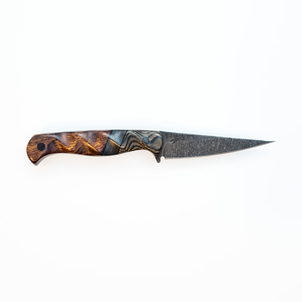 Congressman with Python Canvas Micarta Bolster, Blue Carbon Fiber Split, and Desert Ironwood Scales