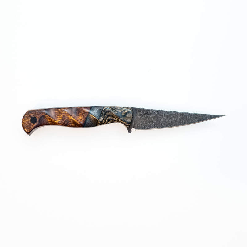 Congressman with Python Canvas Micarta Bolster, Blue Carbon Fiber Split, and Desert Ironwood Scales