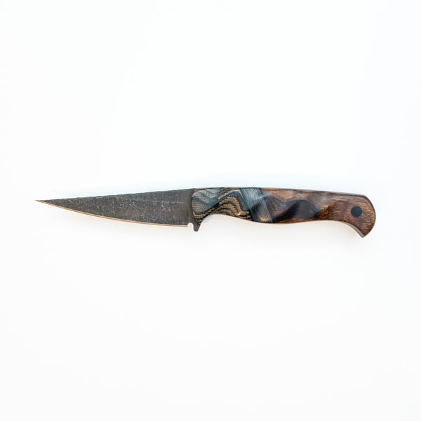 Congressman with Python Canvas Micarta Bolster, Blue Carbon Fiber Split, and Desert Ironwood Scales